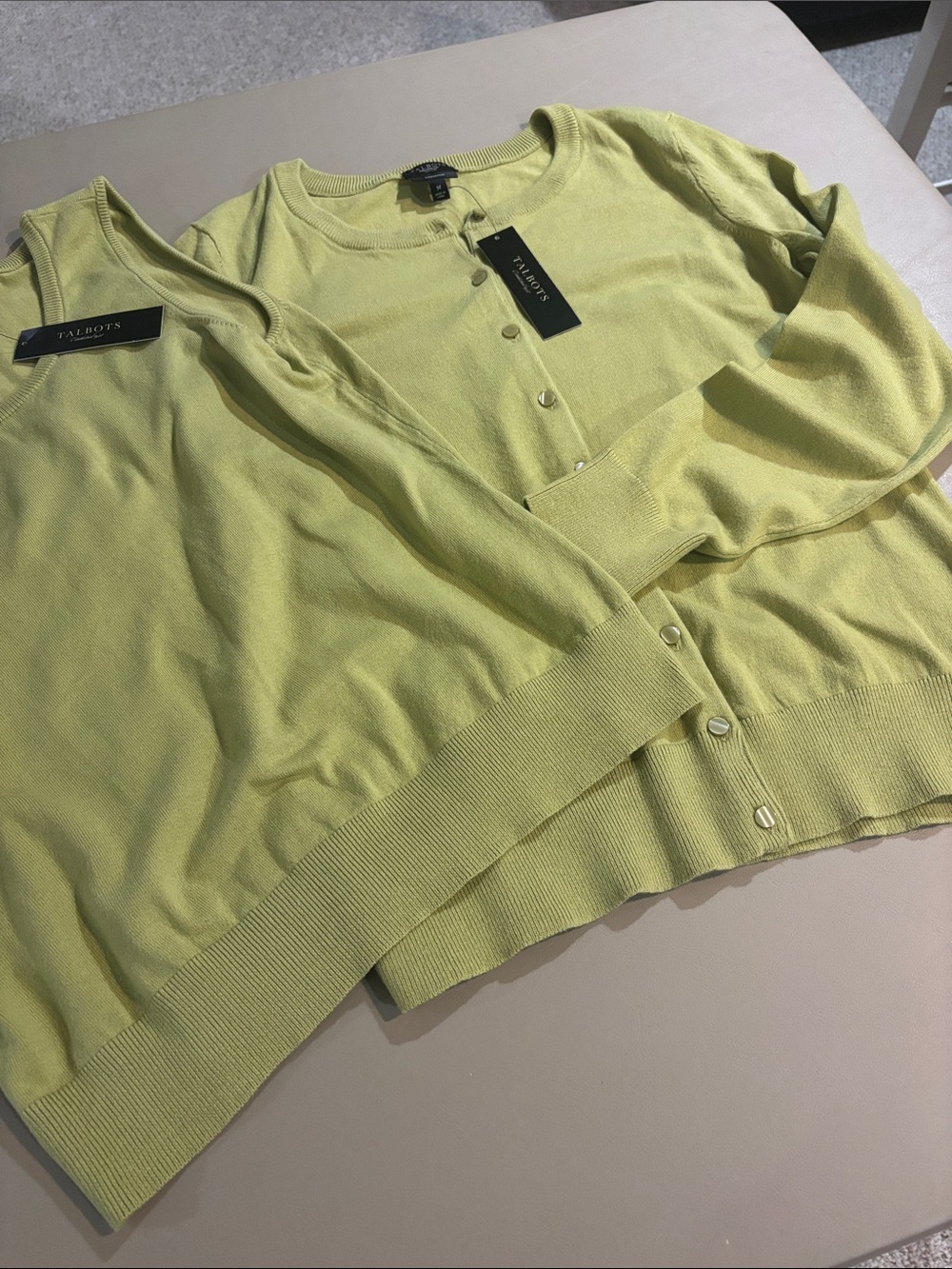 Talbots Lemon-Green Pima Cotton Blend Shell & Cardigan Set NWT Size M - Picture 4 of 8